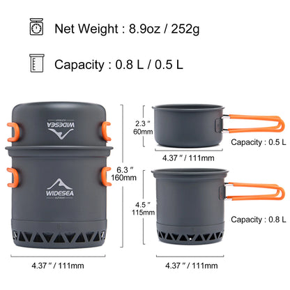 Widesea 1.3L 2.3L Camping Cookware Set