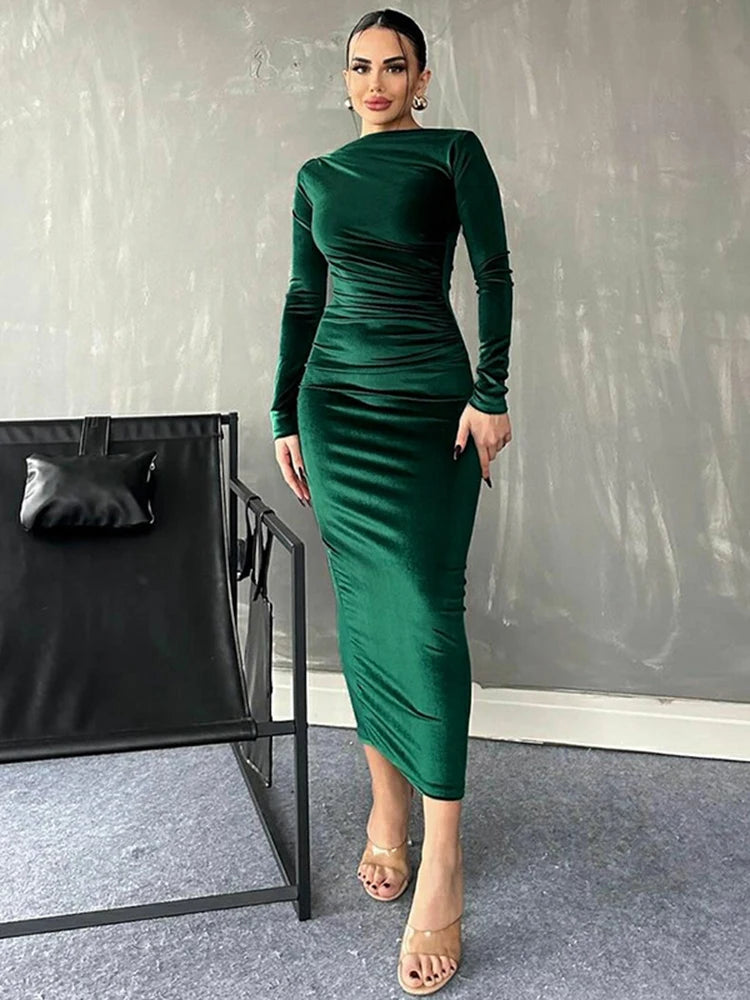 Spring Summer Velvet Midi Dress