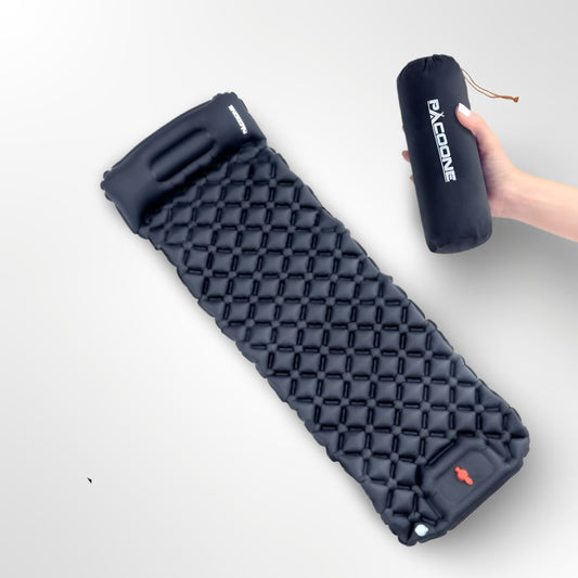 PACOONE - Sleeping Pad - 1-Person | Built-in Pump & Pillow | 550g | Waterproof 40D Nylon