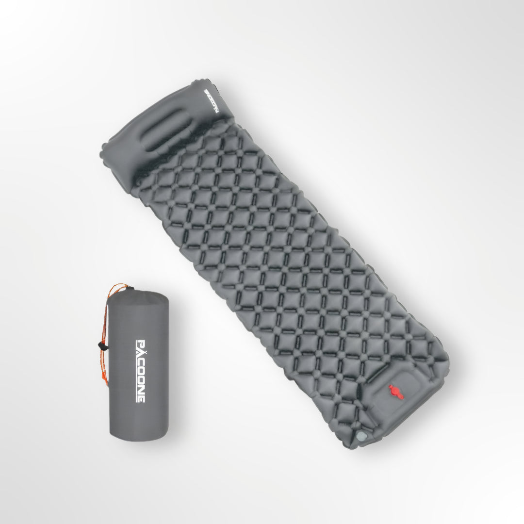 PACOONE - Sleeping Pad - 1-Person | Built-in Pump & Pillow | 550g | Waterproof 40D Nylon