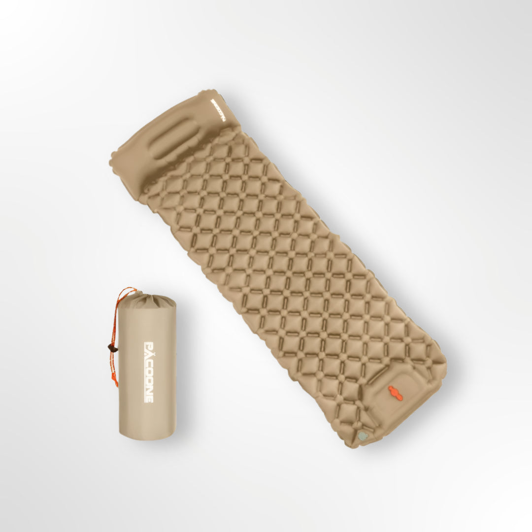 PACOONE - Sleeping Pad - 1-Person | Built-in Pump & Pillow | 550g | Waterproof 40D Nylon